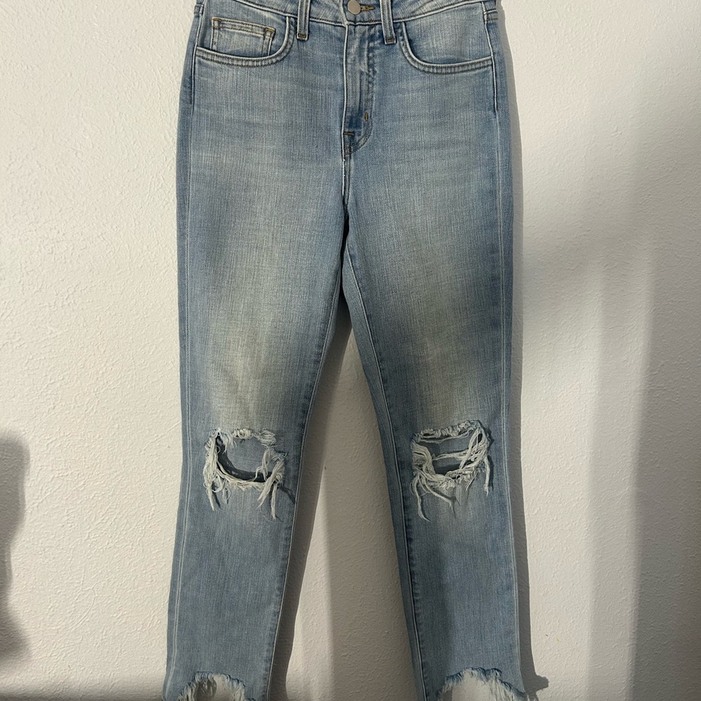 L'AGENCE Light Blue Distressed Ankle Jeans